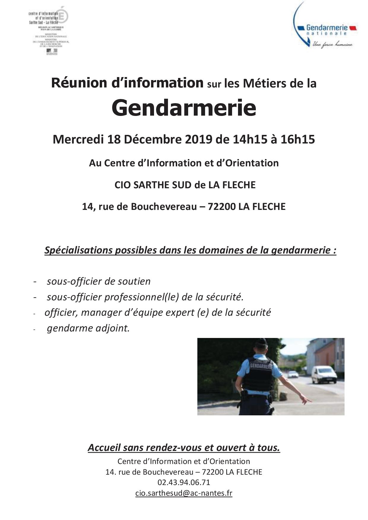 Réunion d’information métiers de la Gendarmerie CIO Sarthe Sud LA FLECHE