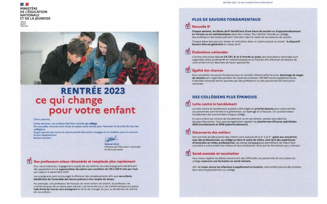 Informations rentrée 2023